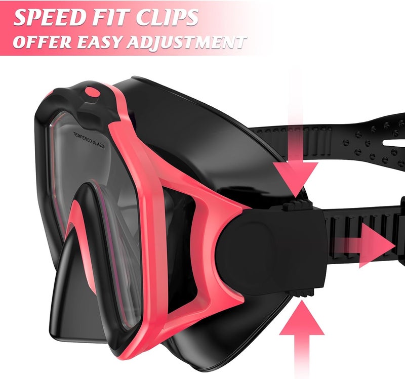 ACQCES Snorkeling Gear for Adults, Dry Top Snorkel Mask Set 2 Pack Scuba Diving Mask Snorkel Gear Anti Fog Snorkeling Packages Tempered Glass Panoramic View Nose Cover - Image 5
